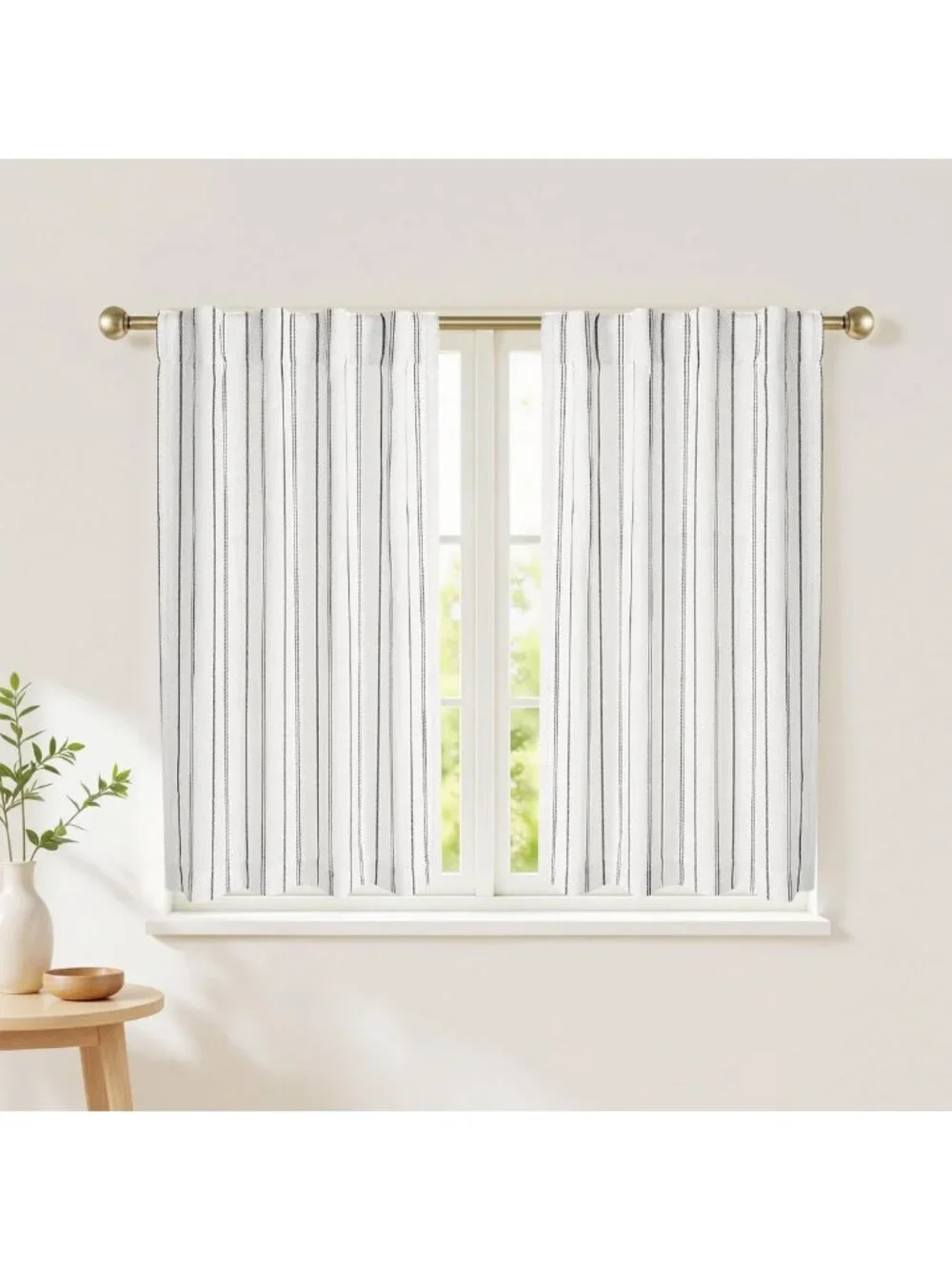 Stylish Black Striped Kitchen Curtains, Light Filtering, 2 Panels, 26x36 Inches
